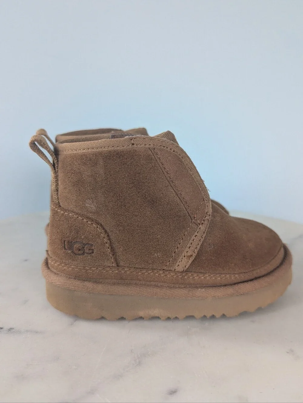 UGG Baby Neumel EZ Fit Chestnut Brown Suede Logo Winter Boots